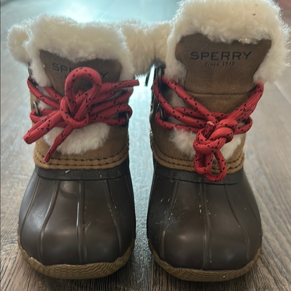 Sperry Brown and Red Boots with Waterproof Design